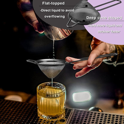 E-far Fine Mesh Strainer Set of 2, 3.3 Inches Stainless Steel Tea Strainer with Long Handle, Small Conical Mesh Strainers Sieve for Cocktail Coffee Food, Rust Proof & Easy to Clean (Silver)