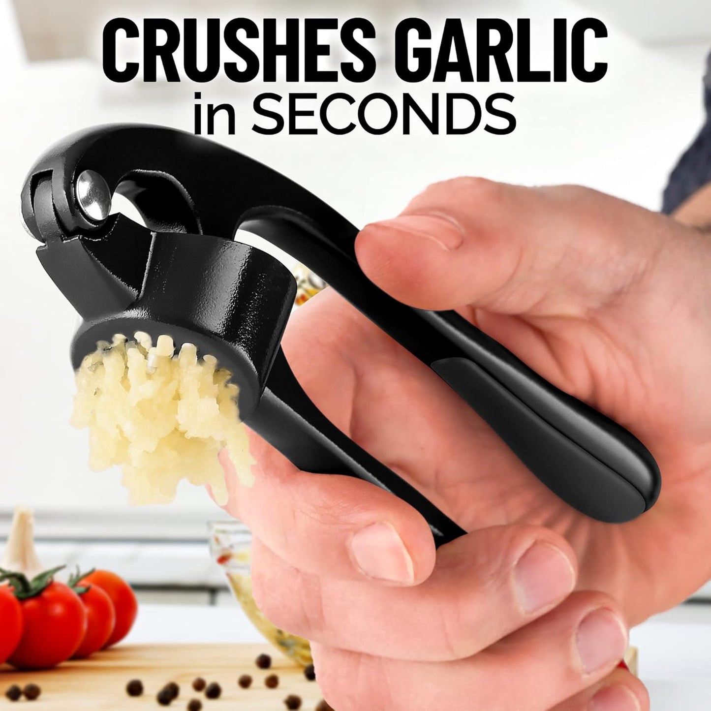Zulay Kitchen Premium Garlic Press Set - Rust Proof Professional Garlic Mincer Tool - Easy-Squeeze, Easy-Clean with Soft, Ergonomic Handle - Silicone Garlic Peeler & Brush (Silver)