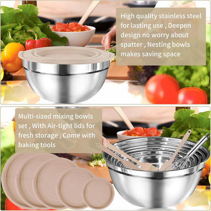 WEPSEN 5-Speed Electric Hand Mixer, 4 Large Mixing Bowls Set, Handheld Mixers with Whisks Beater, Stainless Steel Metal Nesting Bowl Measuring Cups Spoons Kitchen Cake Blender for Baking Supplies