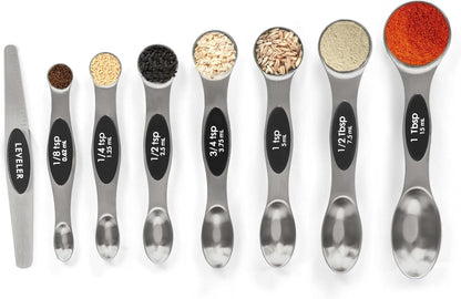 Magnetic Measuring Spoons Set Stainless Steel with Leveler, Stackable Metal Tablespoon Measure Spoon for Baking, Cups and Spoon Set Kitchen Gadgets Apartment Essentials Fits in Spice Jars