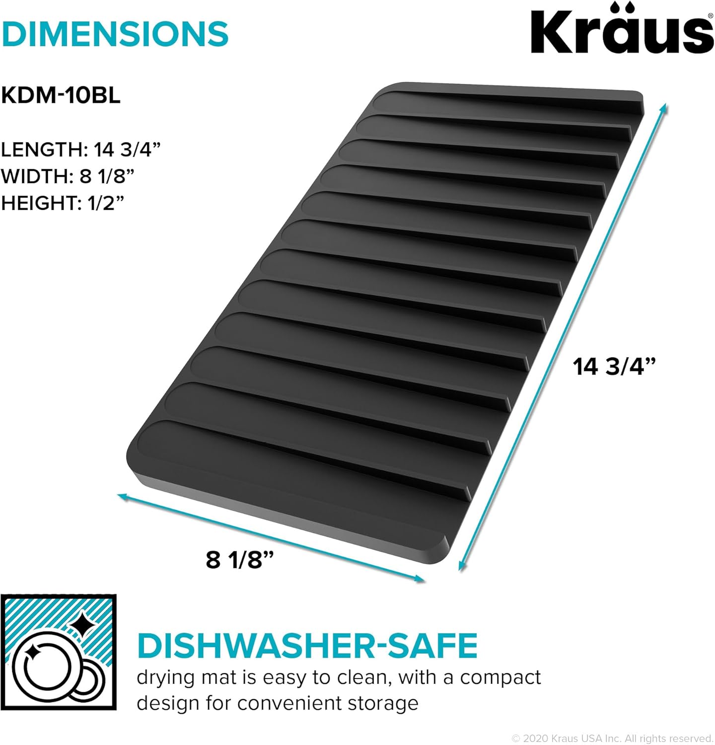 Kraus Multipurpose Over-Sink Roll-Up Dish Drying Rack, Colander and Trivet in Dark Grey, KRM-10DG