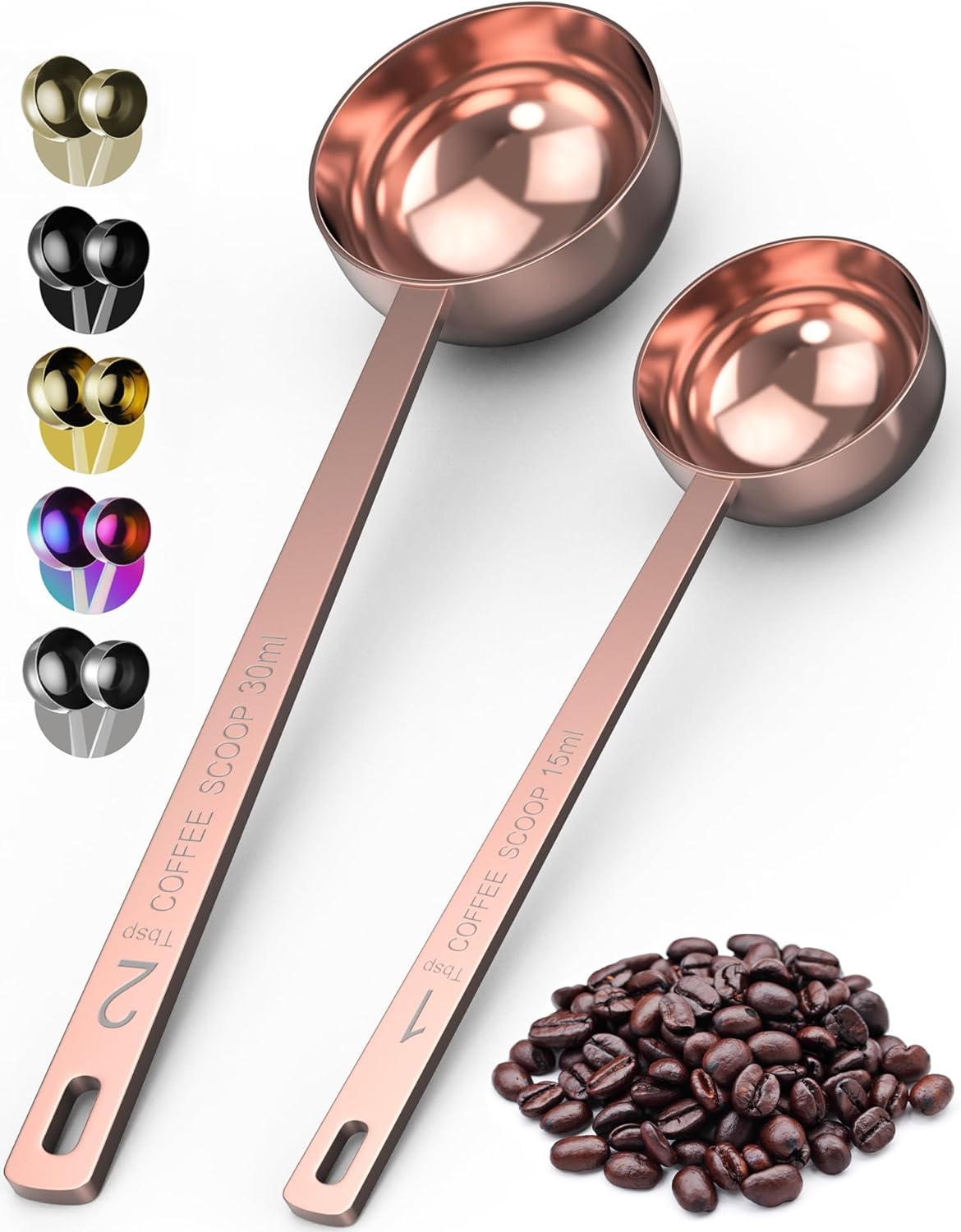 Orblue Premium Coffee Scoop Set - 1 Tbsp (15ml) & 2 Tbsp (30ml) Measuring Tablespoon - Stainless Steel Coffee Measuring Spoon and Scooper with Long Handles - Pack of 2 Black