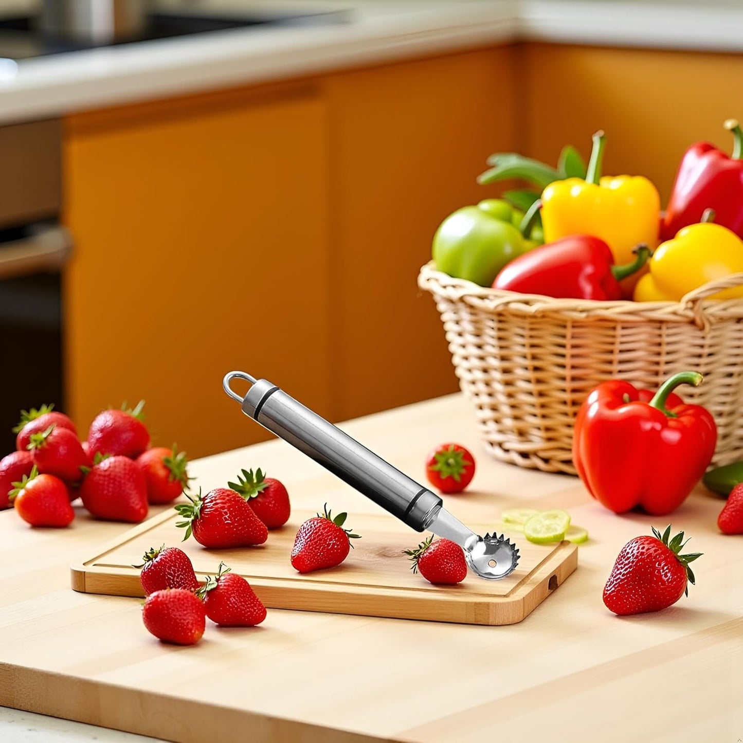 Stainless Steel Strawberry Huller and Tomato Stem Corer Tool Multi-Function Stainless Corer and Pitter Remover for Strawberry,Tomato,Vegetable and Fruit Corer Practical Kitchen Tool