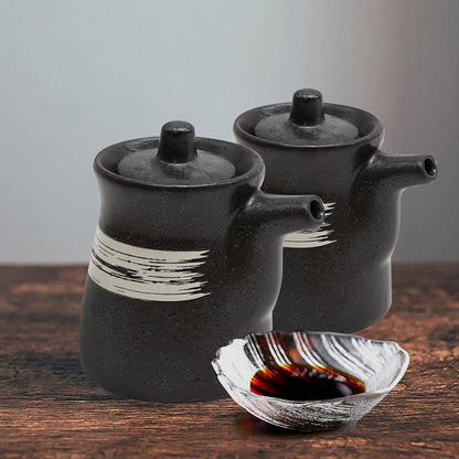 MDEOOSKY Ceramic Seasoning Bottle, Japanese Style Earthenware Ceramic Oil Dispenser, Olive Oil Dispenser, Sushi Sauce Container, 6.76 fl oz
