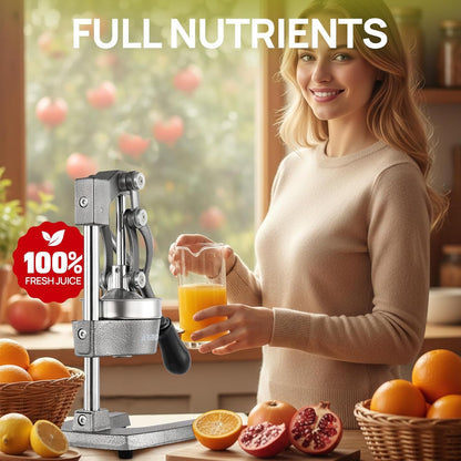 Kitchen Cast Iron Citrus Juicer,Manual Hand Press Orange Juicer,Heavy Duty Countertop Squeezer for Lemon,Orange, Easy to Use & Clean（Black)