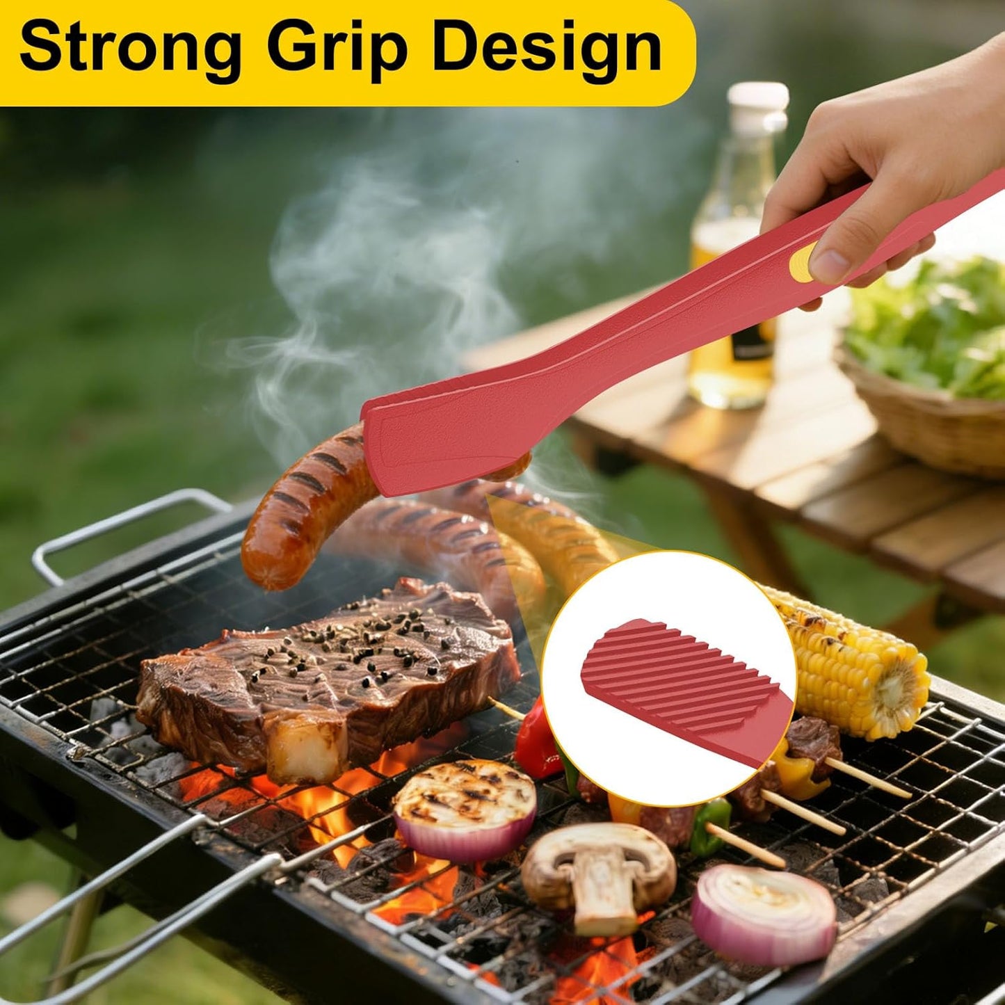Beijiyi Kitchen Tongs for Cooking, 9" & 12" Set, Silicone Cooking Tongs with Silicone Tip for Nonstick Cookware, 600°F Heat Resistant, Stainless Steel Core, Great for Grilling and Serving Food (Black)