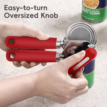 Can Opener Manual, UHIYEE Hand Held Manual Can Openers Heavy Duty with Smoother Cut Sharp Blade, Manual Hand Can Open with Soft Handle, Easy to Turn Knob, Magnetic Lid Lifter, Black