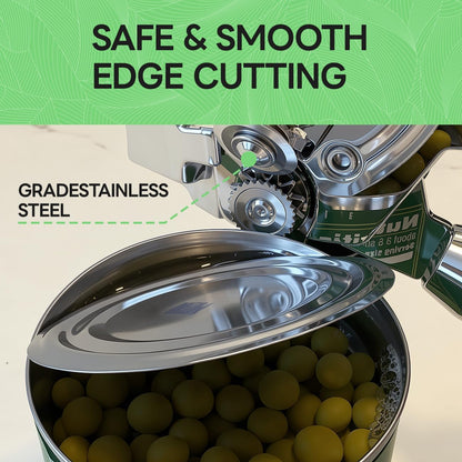 Stainless Steel Manual Can Opener with Bottle Opener - Razor Sharp Cutting Wheel, Soft Ergonomic Grip Handles, Oversized Easy-Turn Knob, Smooth Edge Safe Operation, Black