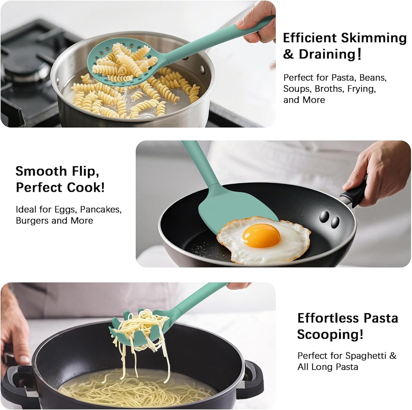 Coukre Silicone Kitchen Cooking Utensils Set with Holder – Heat-Resistant, Food-Grade Kitchen Tools, Spatula, Spoon & Gadgets for Non-Stick Pans, Dishwasher Safe (14, PureBlack)