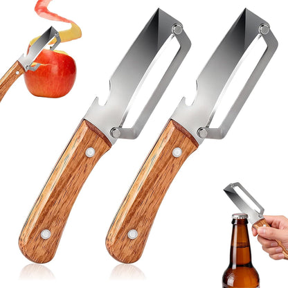 Multifunctional Vegetable Peeler For Kitchen With Ergonomic Wood Handle, 2 In 1 Stainless Steel Fruit Peeler With Bottle Opener, Can Easily Peel Fruits And Vegetables And Open Bottle Caps (3)