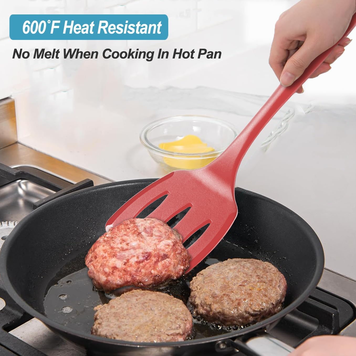 Silicone Spatula Turner Set, High Heat Resistant Spatulas with Seamless One Piece Design, Nonstick Rubber Flippers Utensils for Baking & Cooking,BPA-Free, Starry Blue,11IN