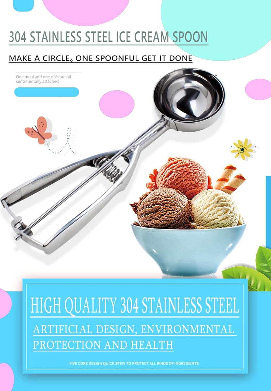 Cookie Scoop, Ice Cream Scooper set with Trigger, Small, Medium and Large Stainless Steel Cookie Scoops Set of 3 for Baking, Ergonomic Handle Cookie Dough Scoop, 3 PACK