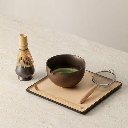 Matcha Whisk Set, Matcha Set with Ceramic Matcha Bowl, Bamboo Whisk & Holder, Sifter, Tea Scoop (Black Gold)