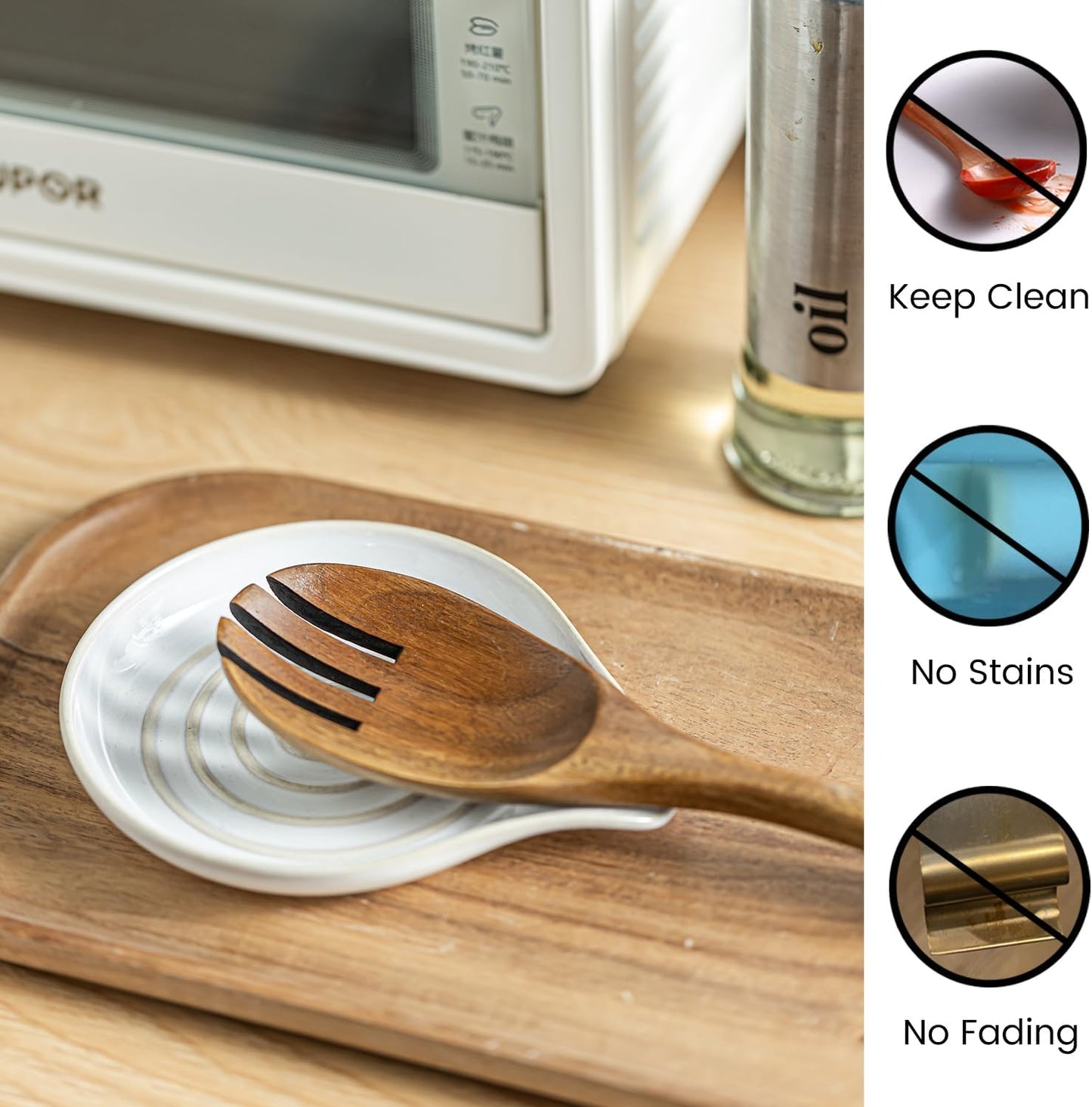 LAUCHUH Spoon Rest, Large Ceramic Spoon Holder for Kitchen Counter Spatula Rest Heat-Resistant Spoon Rest for Stove Top Cooking Utensil Holder, Farmhouse Kitchen Décor for Father's Day, Cream, 5 Inch