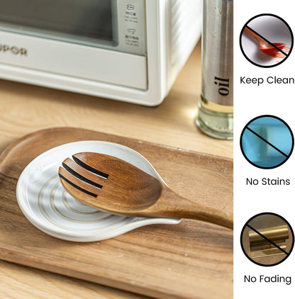 LAUCHUH Spoon Rest, Large Ceramic Spoon Holder for Kitchen Counter Spatula Rest Heat-Resistant Spoon Rest for Stove Top Cooking Utensil Holder, Farmhouse Kitchen Décor for Father's Day, Cream, 5 Inch