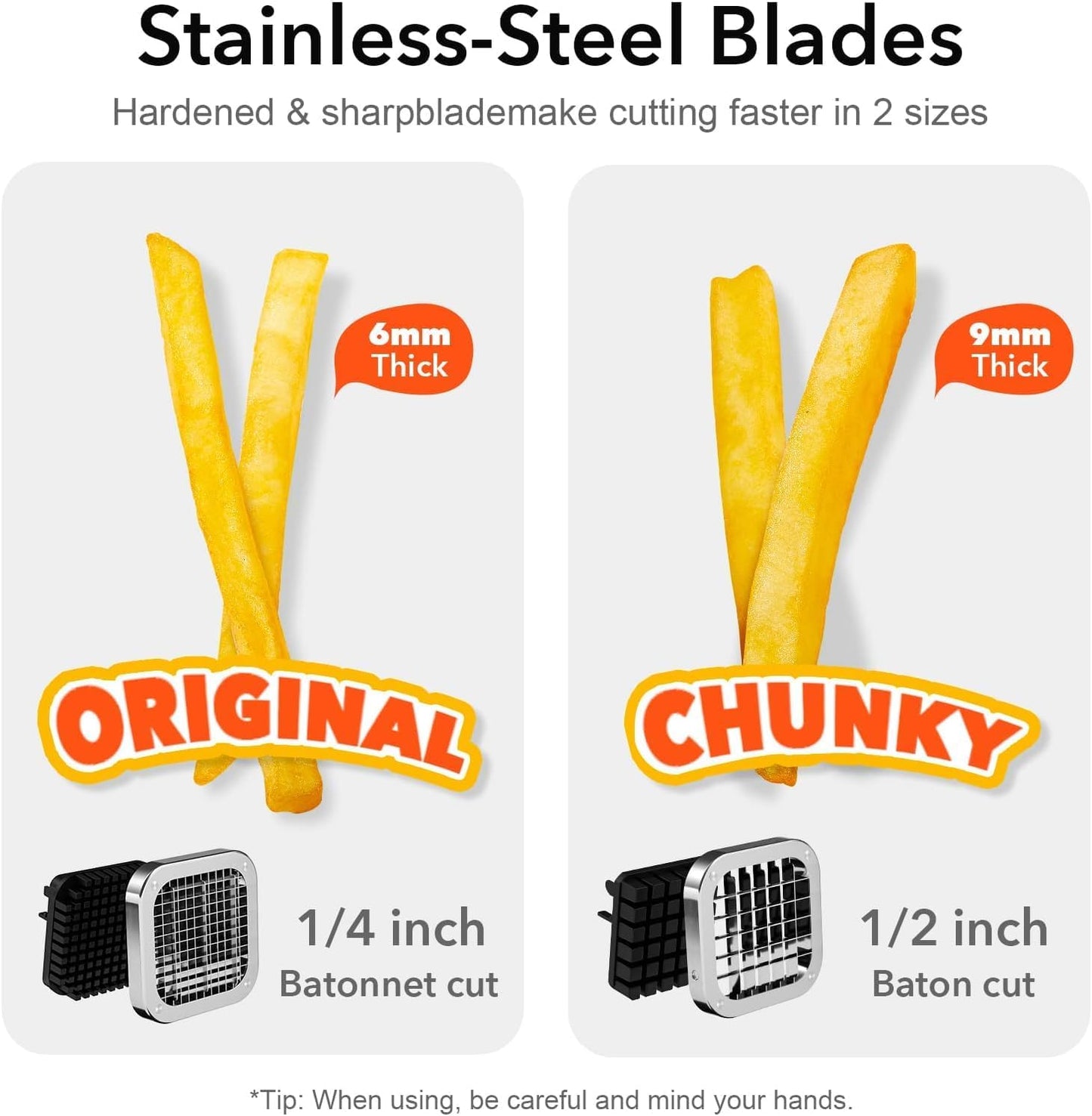 French Fry Cutter, Stainless Steel Potato Cutter with 1/2 Inch, 3/8 Inch and 1/4 Inch Blades (Manual Cutter, 1/2 '' & 3/8 '' & 1/4 '' Blade)