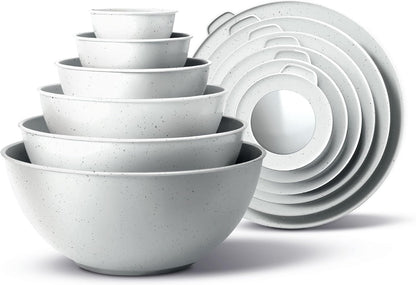 COOK WITH COLOR Mixing Bowls with Lids - 12 Piece Plastic Nesting Bowls Set includes 6 Prep Bowls and 6 Lids, Microwave Safe Mixing Bowl Set, Sage Embossed - Colors A