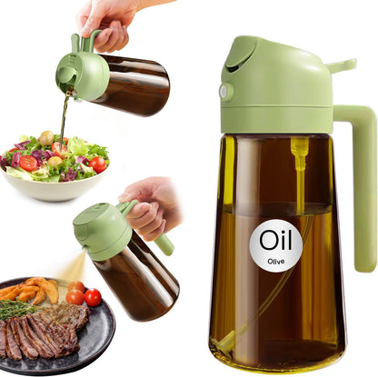 YARRAMATE 2Pcs 16oz/470ml Dark Brown Oil Sprayer for Cooking with Stickers, Food-grade Premium 2 in 1 Olive Oil Dispenser Bottle for Kitchen Gadgets, Air Fryer, Salad, Frying, BBQ (Black&OliveGreen)