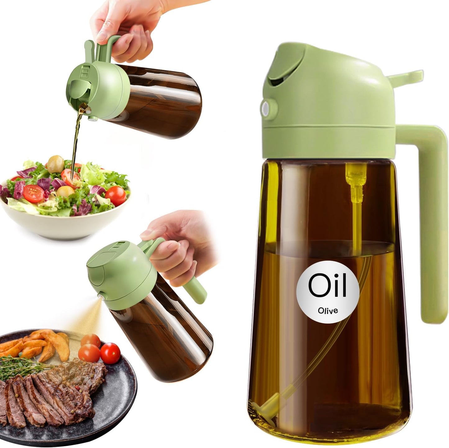 YARRAMATE 16oz/470ml Light Blocking Oil Sprayer for Cooking with Stickers, Food-Grade 2 in 1 Olive Oil Dispenser Bottle for Kitchen, Premium Dark Amber Glass Oil Bottle for Air Fryer, BBQ (Black)