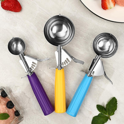 Ice Cream Scoop with Trigger, Cookie Scoops Set of 3 Portion Scoop 18/8 Stainless Steel Cupcake Measuring Scoop for Cookie Dough Cupcake Batter Ice Cream (4 oz + 2 oz + 0.8 oz)