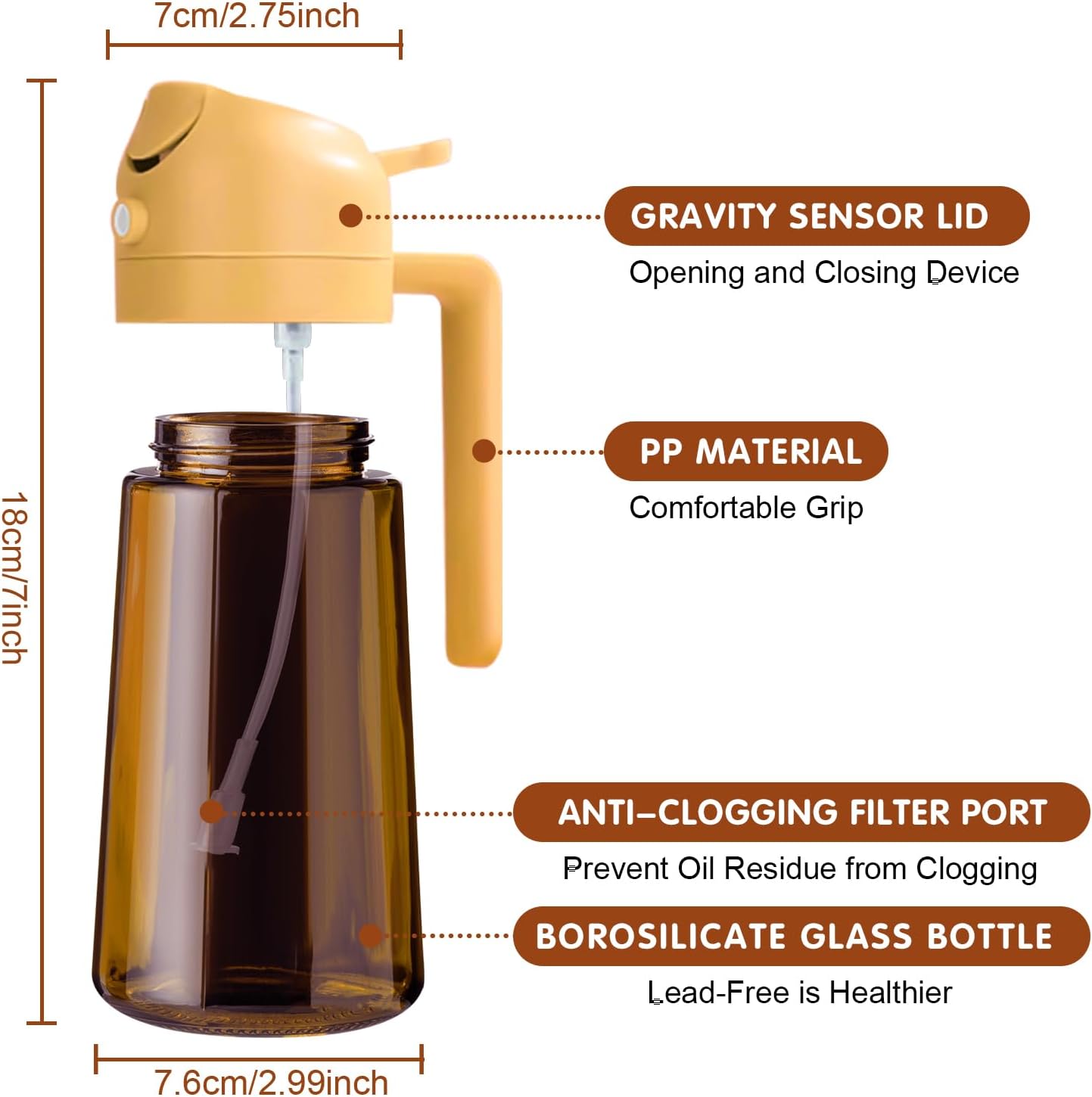 YARRAMATE 2Pcs 16oz/470ml Dark Brown Oil Sprayer for Cooking with Stickers, Food-grade Premium 2 in 1 Olive Oil Dispenser Bottle for Kitchen Gadgets, Air Fryer, Salad, Frying, BBQ (Black&OliveGreen)