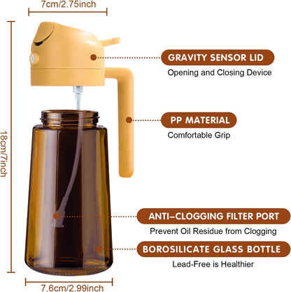 YARRAMATE 2Pcs 16oz/470ml Dark Brown Oil Sprayer for Cooking with Stickers, Food-grade Premium 2 in 1 Olive Oil Dispenser Bottle for Kitchen Gadgets, Air Fryer, Salad, Frying, BBQ (Black&OliveGreen)