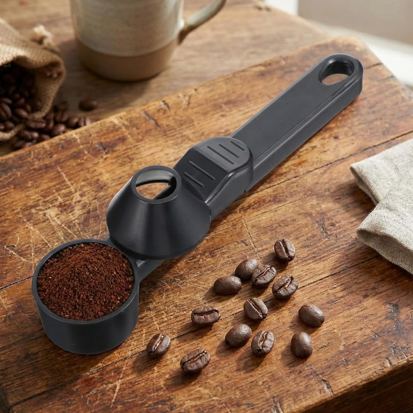 Sibba 2-in-1 Coffee Scoop & Funnel for Refillable Ground Coffee Pods Reusable K Cups Precise Measuring Scoop, Coffees Measuring Scoops with Funnel Tablespoon for Protein Milk Powder, Tea (Black)