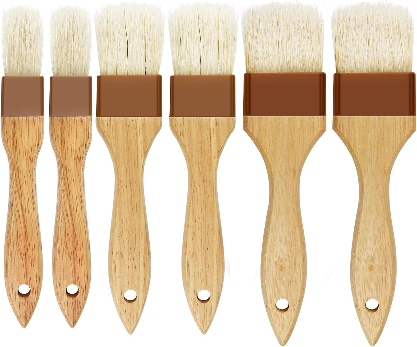 6 Pieces Pastry Brushes Basting Oil Brush for Cooking with Boar Bristles and Beech Hardwood Handles for Spreading Butter Cooking Baking BBQ Oil Brush(1 inch, 1.6 inch, 2inch)