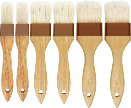 6 Pieces Pastry Brushes Basting Oil Brush for Cooking with Boar Bristles and Beech Hardwood Handles for Spreading Butter Cooking Baking BBQ Oil Brush(1 inch, 1.6 inch, 2inch)