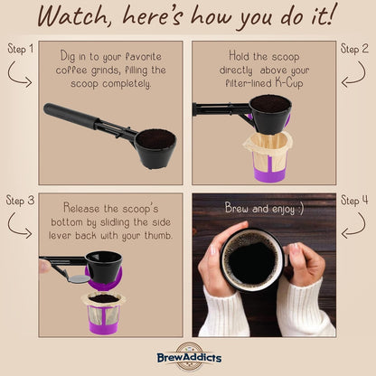 Coffee Scoop Funnel for K-Cups Reusable, Coffee Spoon Accessories for Keurig Brewers & Other Refillable Capsules, Dark Black