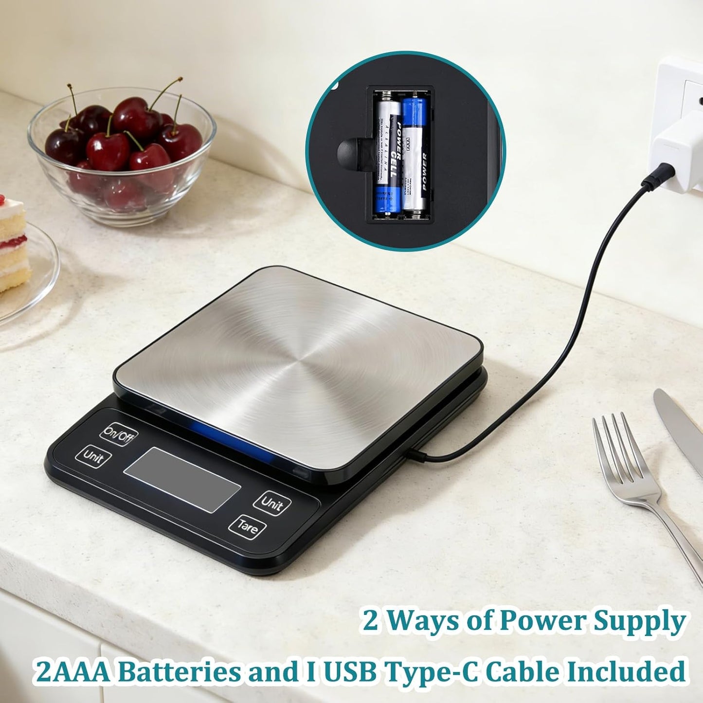 Waterproof Food Scale, 22lb Digital Kitchen Scale with Batteries, 304 Stainless Steel Precision Gram Scale for Baking, Cooking, Meal Prep, Tare Function