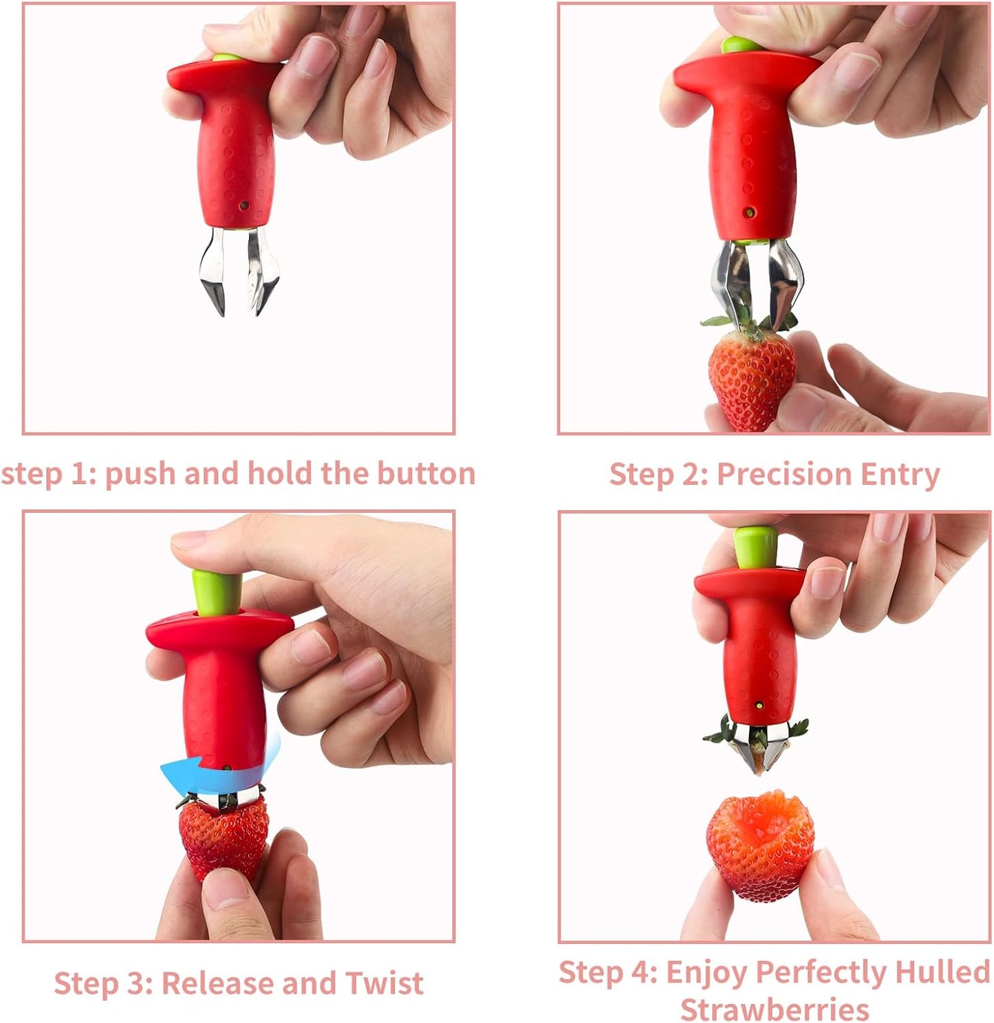 Original Stem Gem Strawberry Huller, Red/Green, quick Remove Strawberry Stem Tool,Kitchen Tools and picnic Gadgets,（2packs)
