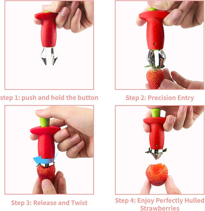 Original Stem Gem Strawberry Huller, Red/Green, quick Remove Strawberry Stem Tool,Kitchen Tools and picnic Gadgets,（2packs)