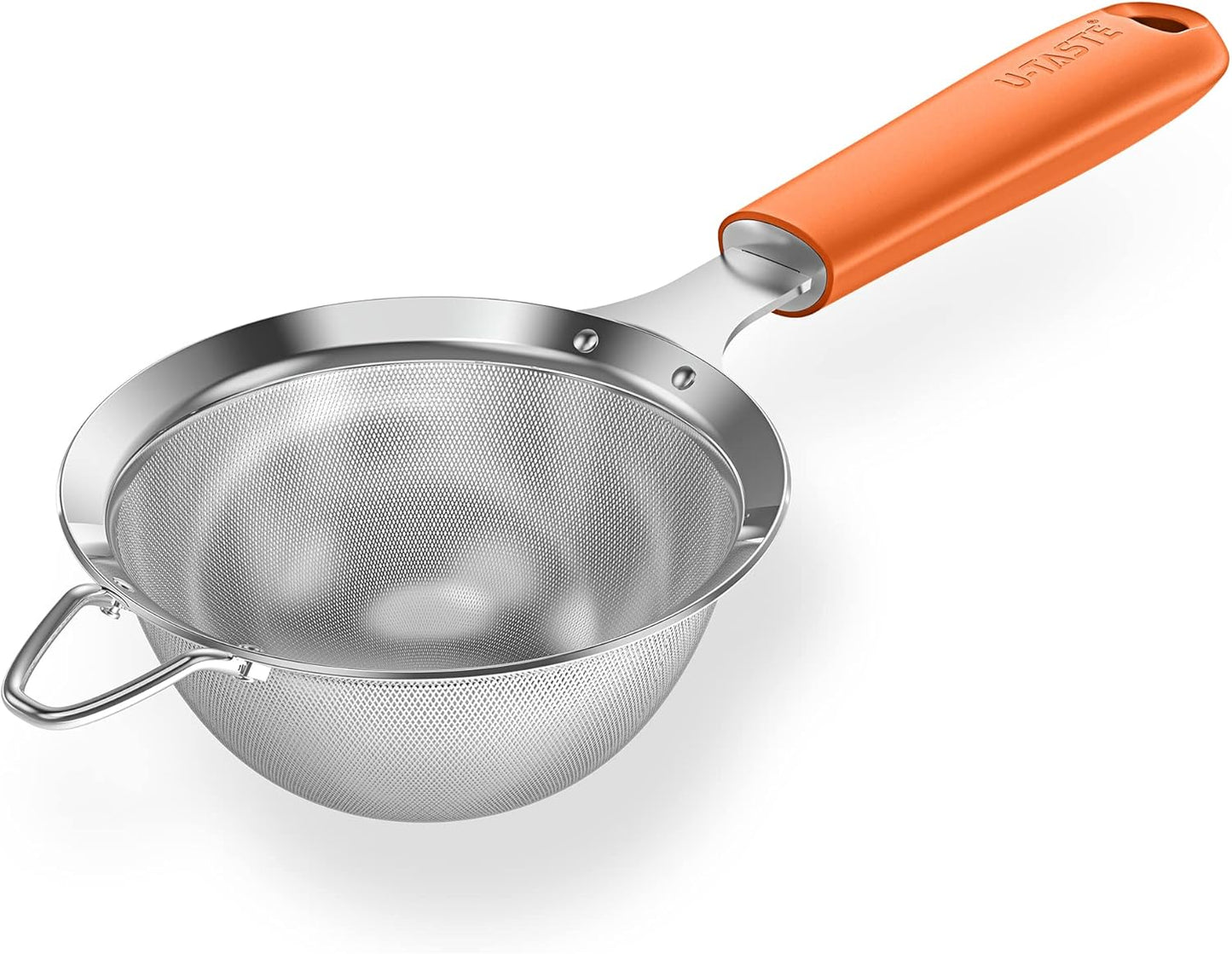 18/8 Stainless Steel Mesh Strainer: U-Taste 5.5 Inch Kitchen Fine Mesh Sieve Food Colander with Riveted Sturdy Silicone Handle and 30 Mesh Hole for Straining Flour, Pasta, Fruit, Quinoa(Aqua Sky)