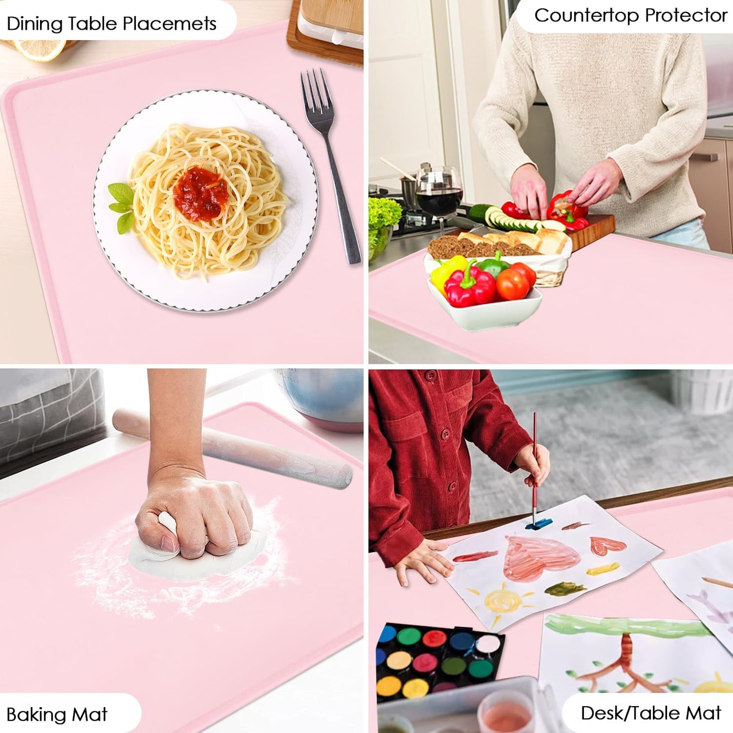 Standard Silicone Mat,Black Baking Mat-Food Grade Kids Dinner Table Placemat Non Slip Counter Mat with Raised Edges Heat Resistant Mat for Air Fryer Nonstick Pastry Dough Mat(1 Pack 23.6'' x 15.7'')