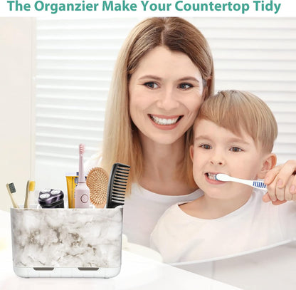 Boperzi Toothbrush and Toothpaste Holder Drainage for Bathroom Countertop with Adjustable Dividers, Large Toothpaste Caddy Organizer Storage Rustic Decor Set Anti-Slip for Shower,Family,Kids Gray