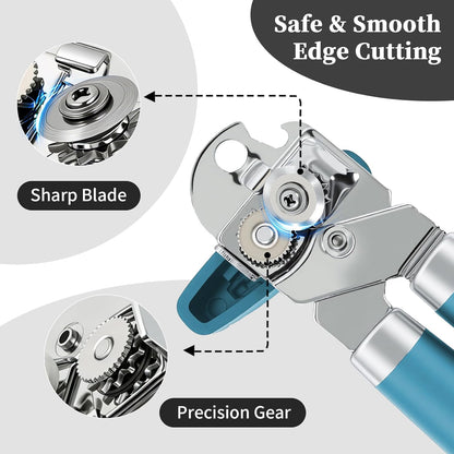 Can Opener Manual, Hand Heavy Duty Stainless Steel Bottle Opener Comfortable Handle, Sharp Blade Smooth Edge, Multifunctional Kitchen Tool, Black