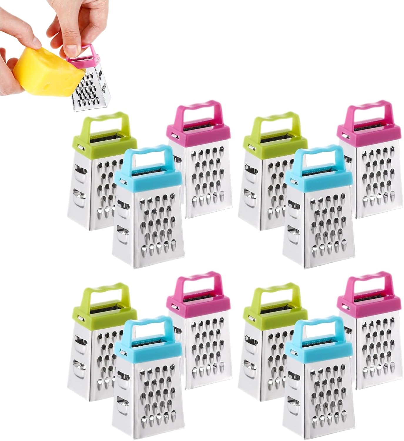 Ciieeo 12 Pcs Mini Cheese Grater Box Set - Stainless Steel Handheld Kitchen Gadget with Handle for Grating Cheese Vegetables Fruits and Manual Food Prep