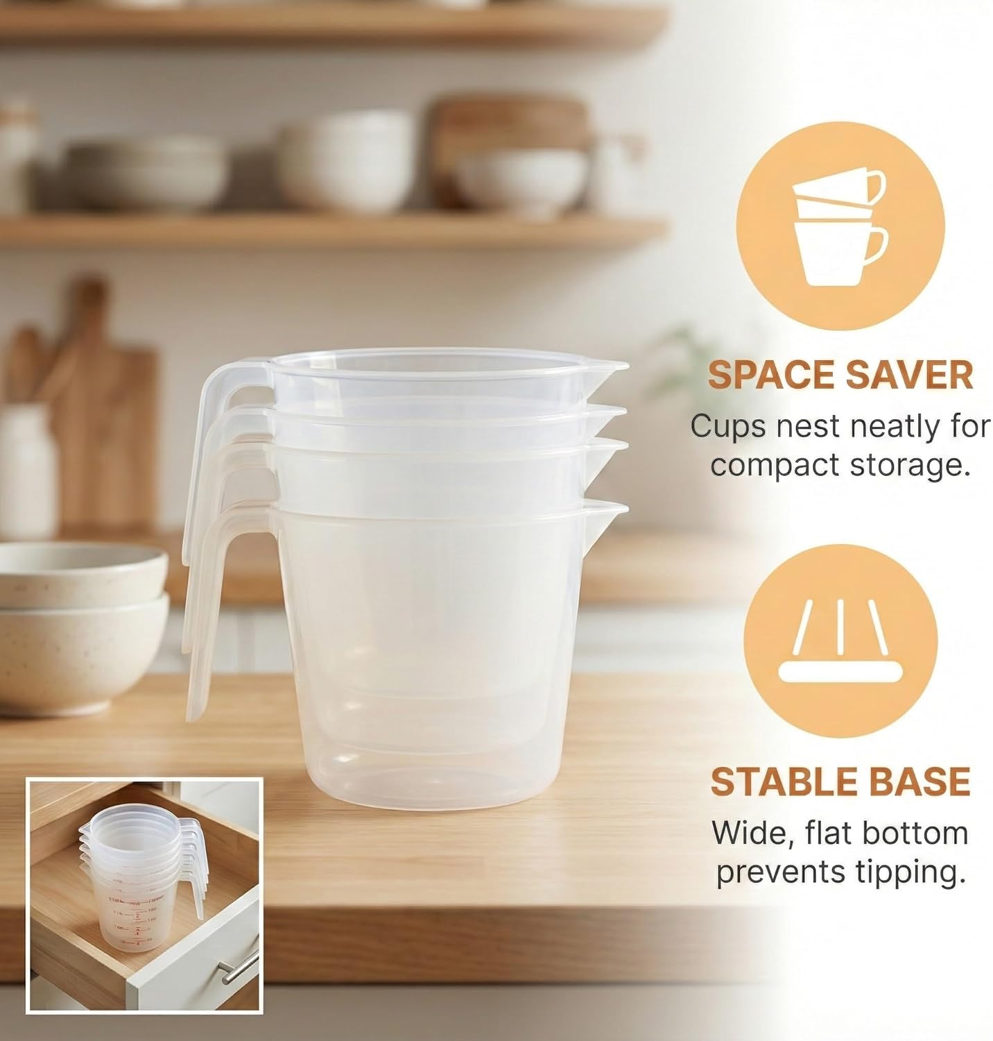 16 Pcs 4 Cup Capacity Plastic Measuring Cup, 32 Oz/1000 ml Clear Graduated Measuring Cups Plastic Mug with Spout and Handles Ounce and Ml Cup Marking for Recipe Ingredient, Flour, Water, Liquid