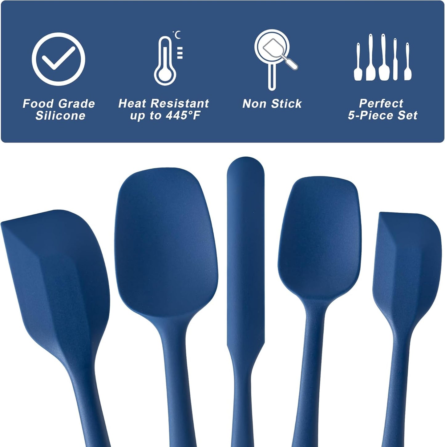 Silicone Spatula Set, 5 Piece Food Grade Rubber Spatulas for Baking, Cooking, and Mixing High Heat Resistant Non Stick Dishwasher Safe BPA-Free (Multicolor)