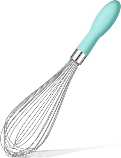 Rainspire 12-Inch Wire Whisk Stainless Steel, Balloon Whisks for Cooking, Wisk Wisking Tool With Soft Silicone Handle, Thick Durable Whisker for Blending, Beating, Whisking, Stirring, Pink