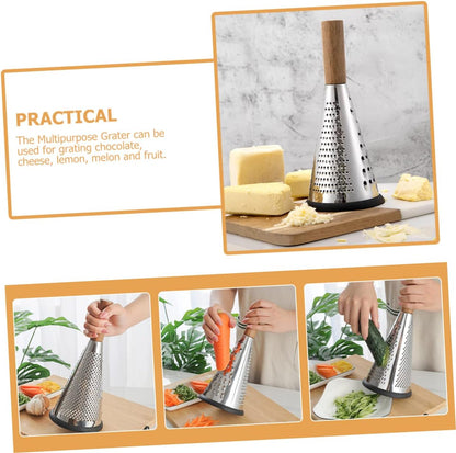 Kitchen Grater Cheese Grater with Handle Carrot Peeler Veggie spiralizer Manual Mandoline Slicer Cheese Slicer Cucumber Slicer Cone-Shaped Cheese Grater Truffle Wood Vertical