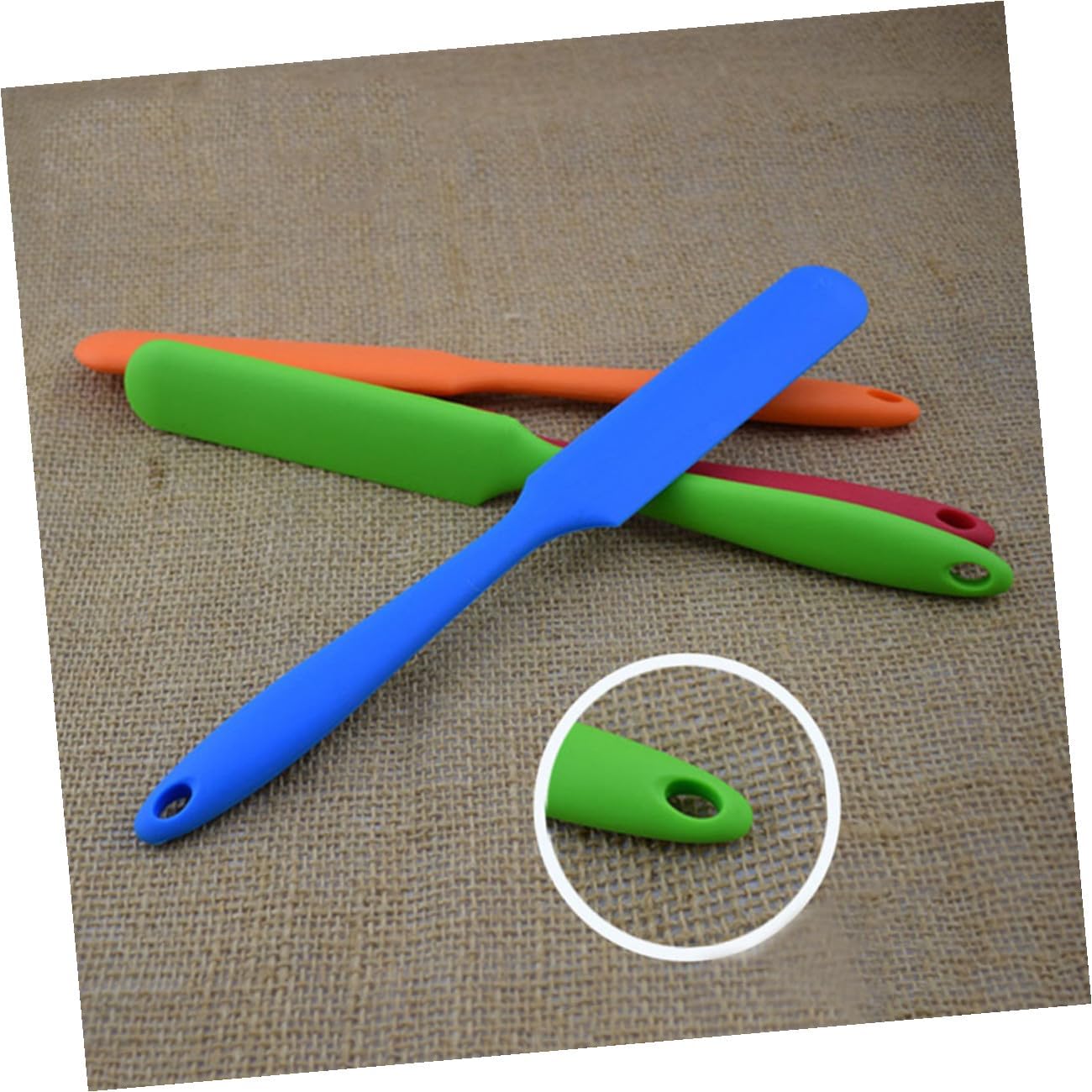 TEHAUX 4 Pcs Blue Silicone Scraper with Long Integrated Handle Flat Spatula for Butter Blending and Cake Baking High Hardness Wear-resistant Mixing Tools for Frosting and Pastry