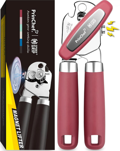PrinChef Can Opener Manual, Can Tin Bottle Opener with Magnet - No-Trouble-Lid-Lift, Handheld Can Opener Smooth Edge with Sharp Blade, Heavy Duty and Easy to Use, for Seniors with Arthritis, Blue