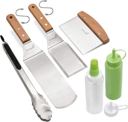 Anmarko Professional Griddle Spatula Set - Stainless Steel Metal Spatula and Griddle Scraper - Heavy Duty Commercial Grade