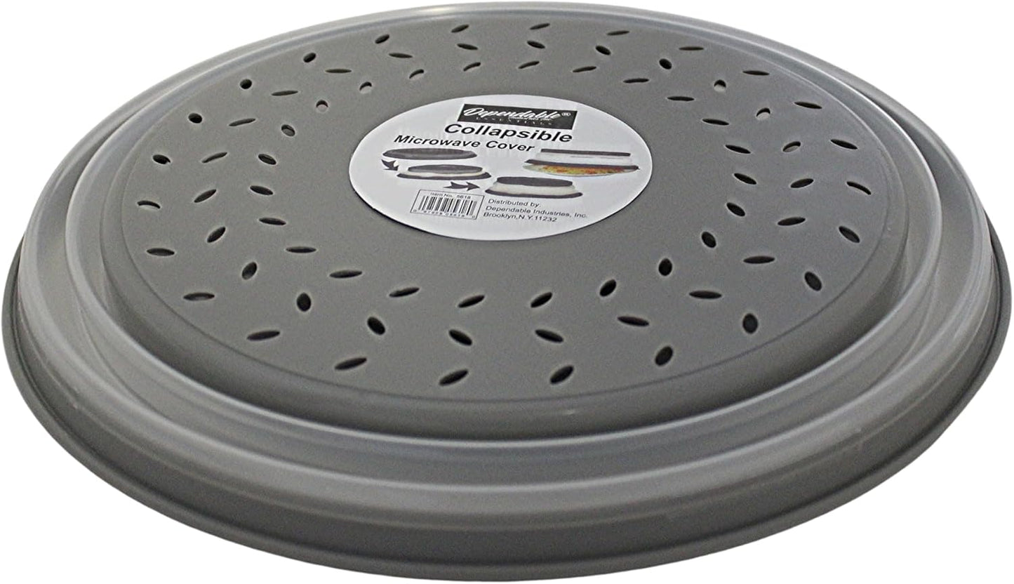 Dependable Industries' 2-in-1 Collapsible Microwave Splatter Guard Cover & Vegetable Washing Colander: The Ultimate Space-Saving Kitchen Essential (Gray)