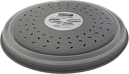 Dependable Industries' 2-in-1 Collapsible Microwave Splatter Guard Cover & Vegetable Washing Colander: The Ultimate Space-Saving Kitchen Essential (Gray)