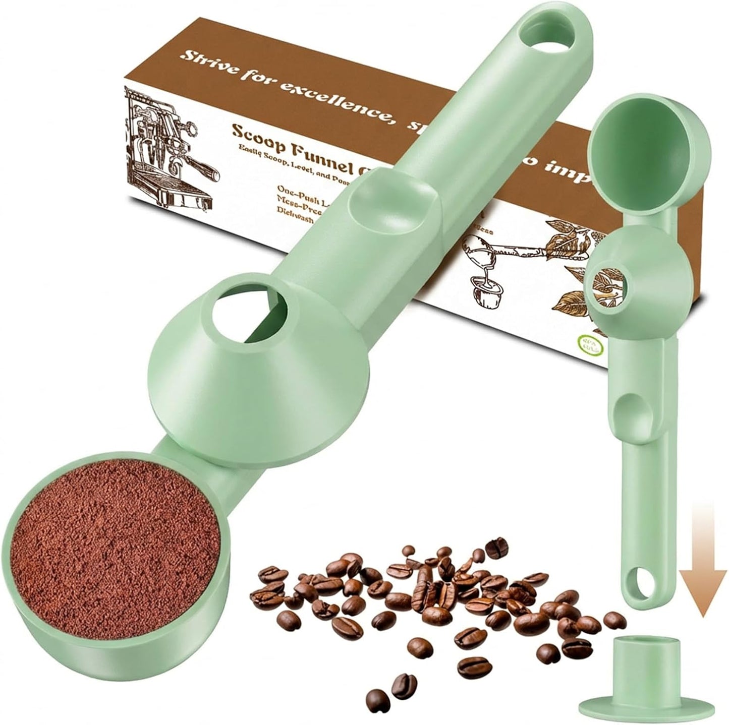 Coffee Scoop with Funnel for Ground Coffee, Protein Powder & Tea, for Reusable K Cup Refiller, 2TBSP Mess-Free, Funnel Design Prevents Spills (Black, 2-Pack)