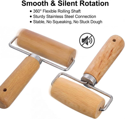 2 Pcs Pastry Roller, Wooden Rolling Pins Pizza Dough Roller Non-Stick Mini Rolling Pin for Pizza, Cookie, Pie, Dumpling, Home Kitchen Baking and Cooking