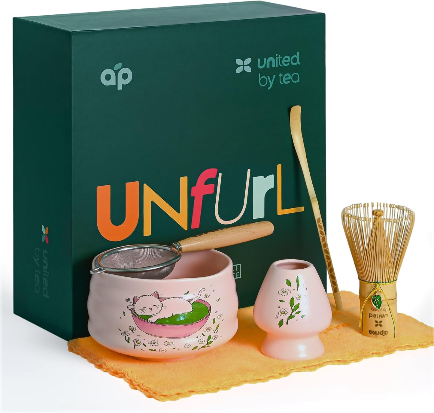 Aprika Life Matcha Bamboo Whisk Set with Holder | 100 Prong Chasen, Bamboo Scoop & Glass Whisk Holder | Matcha Whisk and Holder Starter Kit